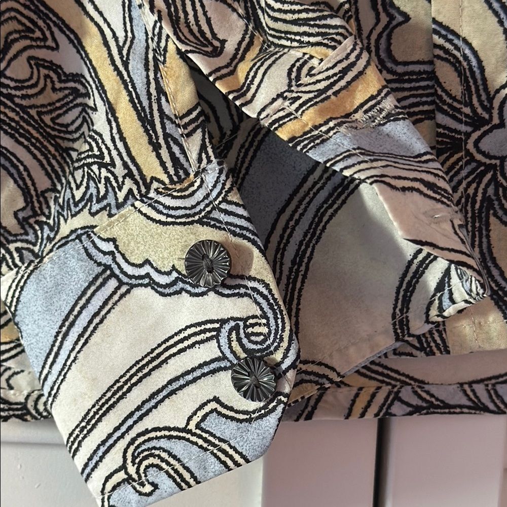 Sigrid Olsen Cream And Gray Graphic Button Down B… - image 4